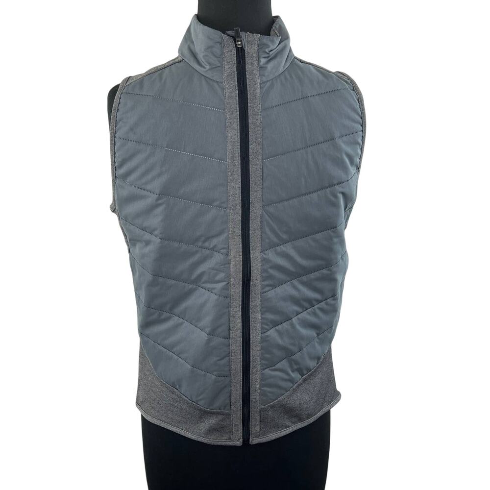 LUCY Gray Sleeveless Quilted Front Zip Mock Neck Polyester Puffer Vest M Medium
